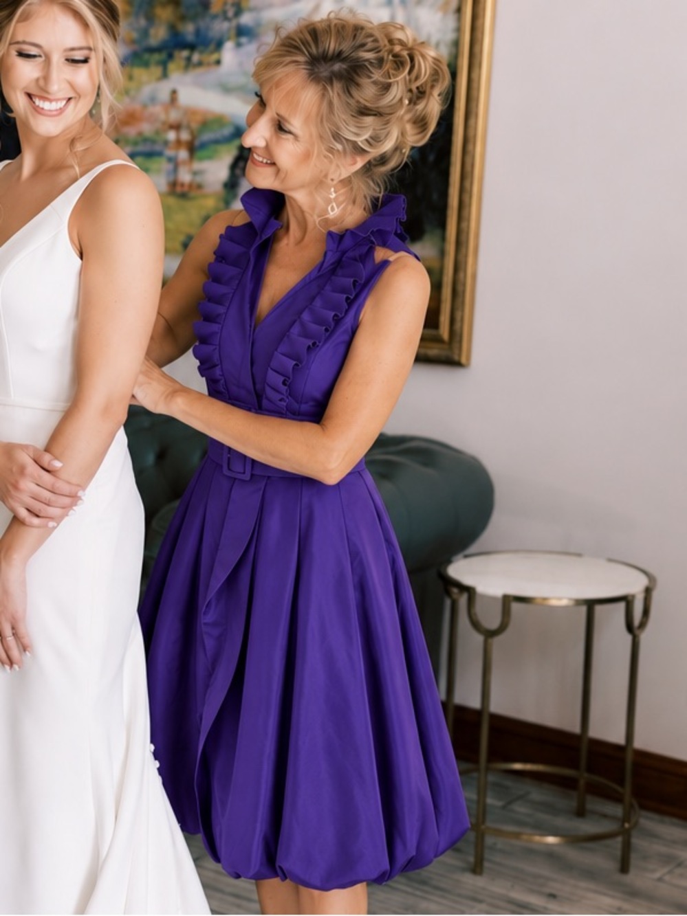 Joseph Ribkoff Purple Ruffle Midi bubble hem Dress Made in Canada Size 18